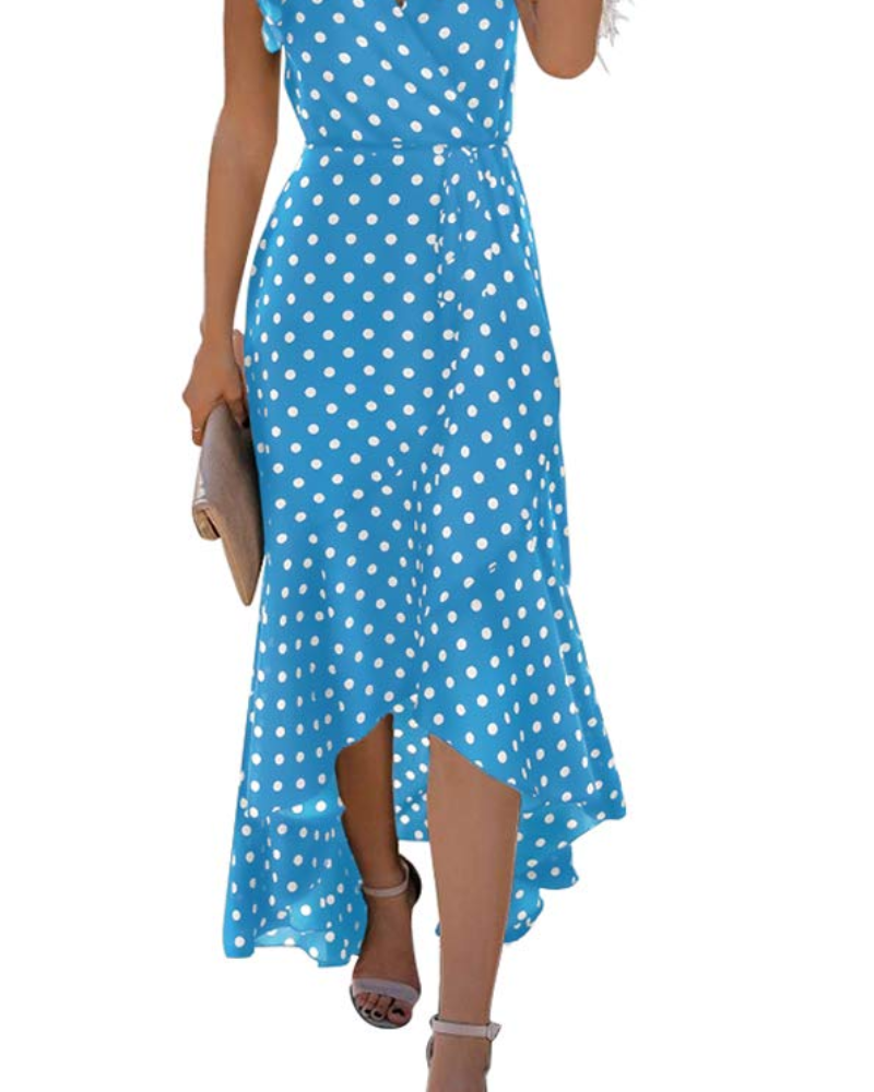 Oaklyn Robe Longue Femme – Robe Maxi Fleurie Col V Ceinture à Nouer Ourlet Asymétrique