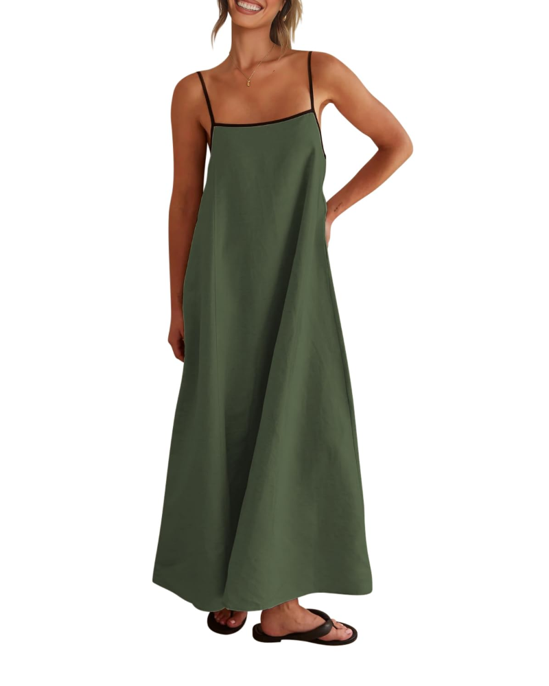 Adeline Robe Maxi Femme – Robe en Lin à Bretelles Réglables avec Poches & Dos Noué
