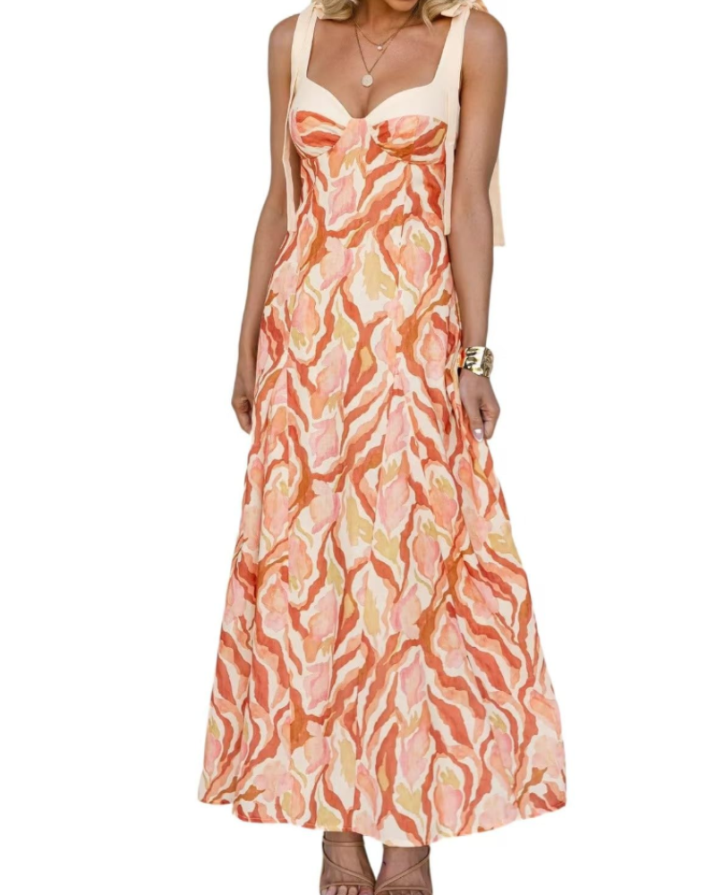 Eliana Robe Maxi Femme – Robe Bohème Imprimée à Épaules Dénudées et Taille Haute