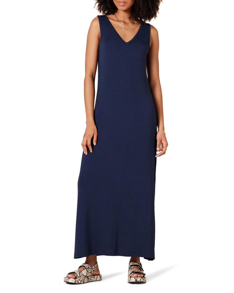 Ariadne Robe Longue Femme – Robe Maxi Débardeur Col V Jersey Extensible avec Fentes Latérales