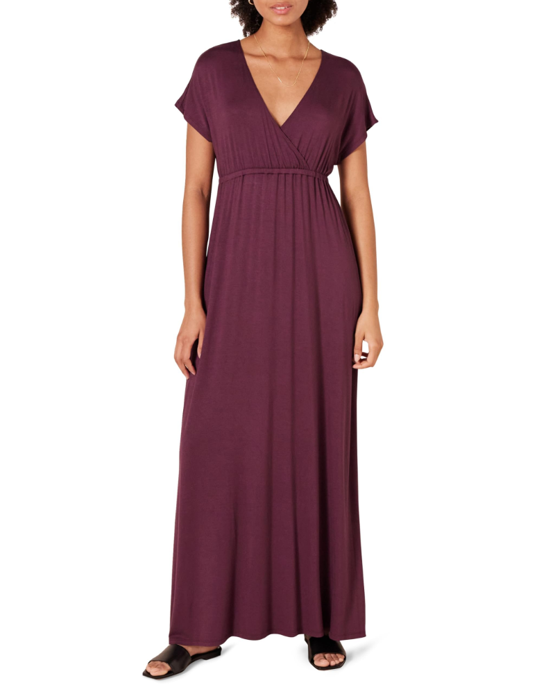 Elowen Robe Longue Femme – Robe Maxi Taille Empire Col V Manches Dolman Jersey Extensible