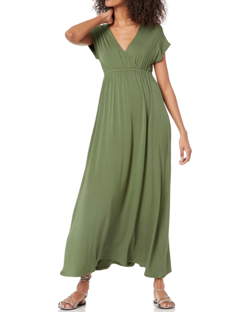 Elowen Robe Longue Femme – Robe Maxi Taille Empire Col V Manches Dolman Jersey Extensible