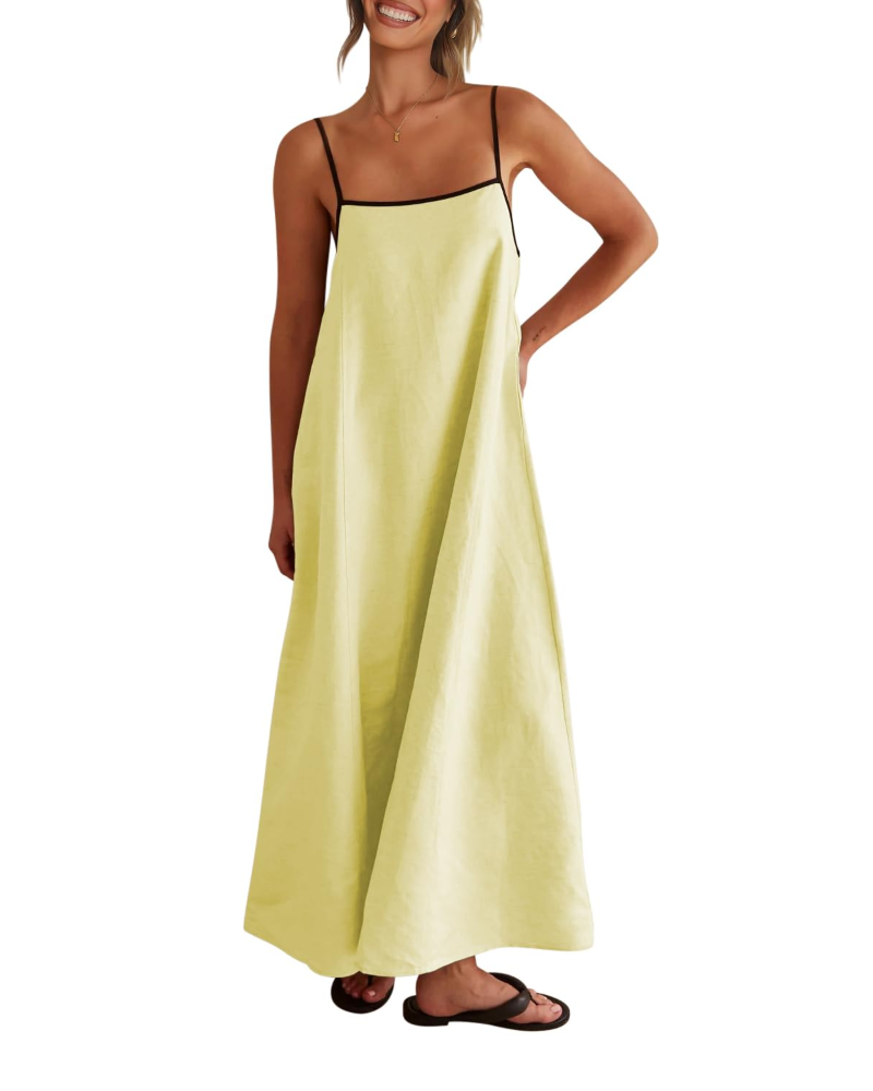 Adeline Robe Maxi Femme – Robe en Lin à Bretelles Réglables avec Poches & Dos Noué