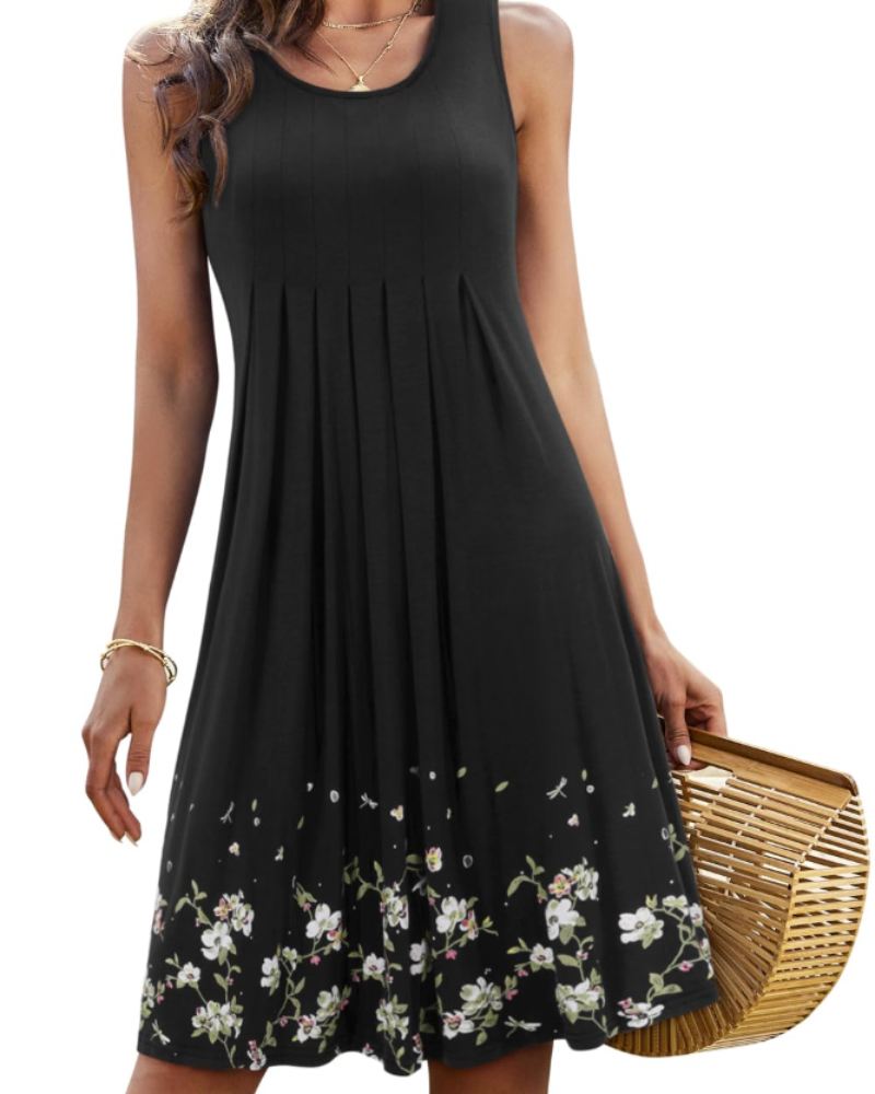 Bailey Robe Midi Femme – Robe Sans Manches Col Rond Plissée Fluide Style Estival