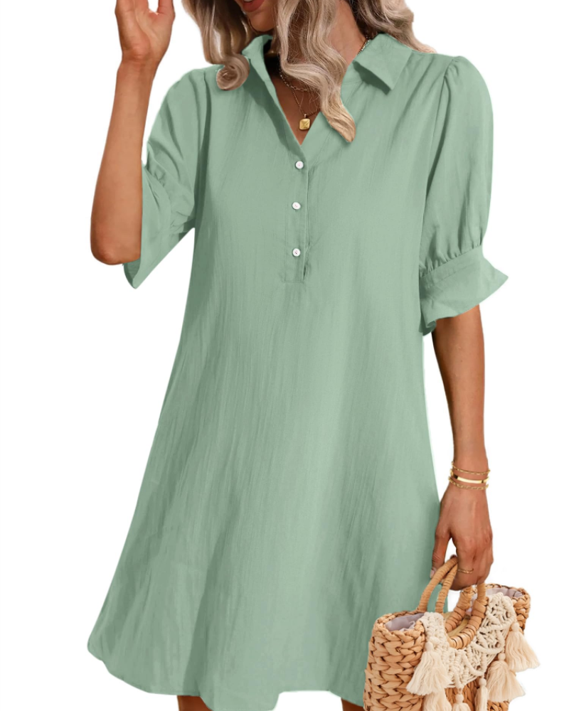 Melanie Robe Chemise Femme – Robe Col V à Volants avec Poches en Tissu Fluide