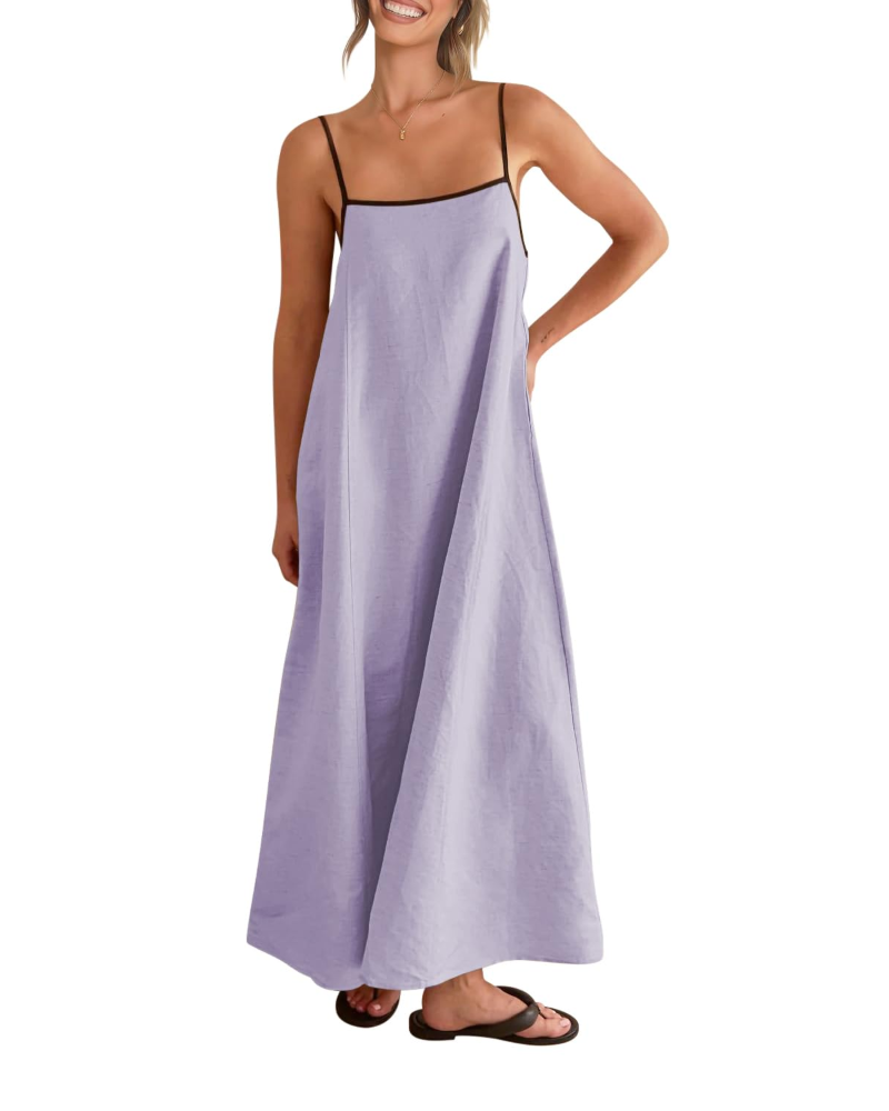 Adeline Robe Maxi Femme – Robe en Lin à Bretelles Réglables avec Poches & Dos Noué