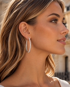 Savannah Boucles d'Oreilles Femme – Créoles Pavées de Cristaux Plaquées Rhodium Élégantes