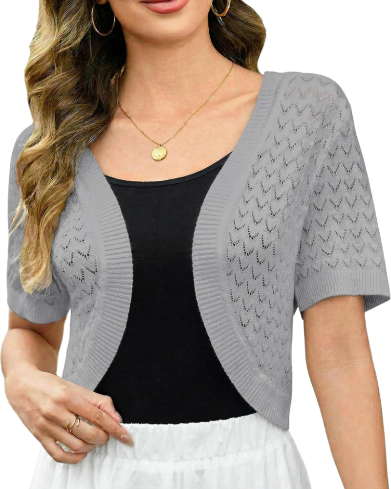 Keira Bolero for Women – Elegant Vintage Style Short Openwork Crochet Knit Cardigan