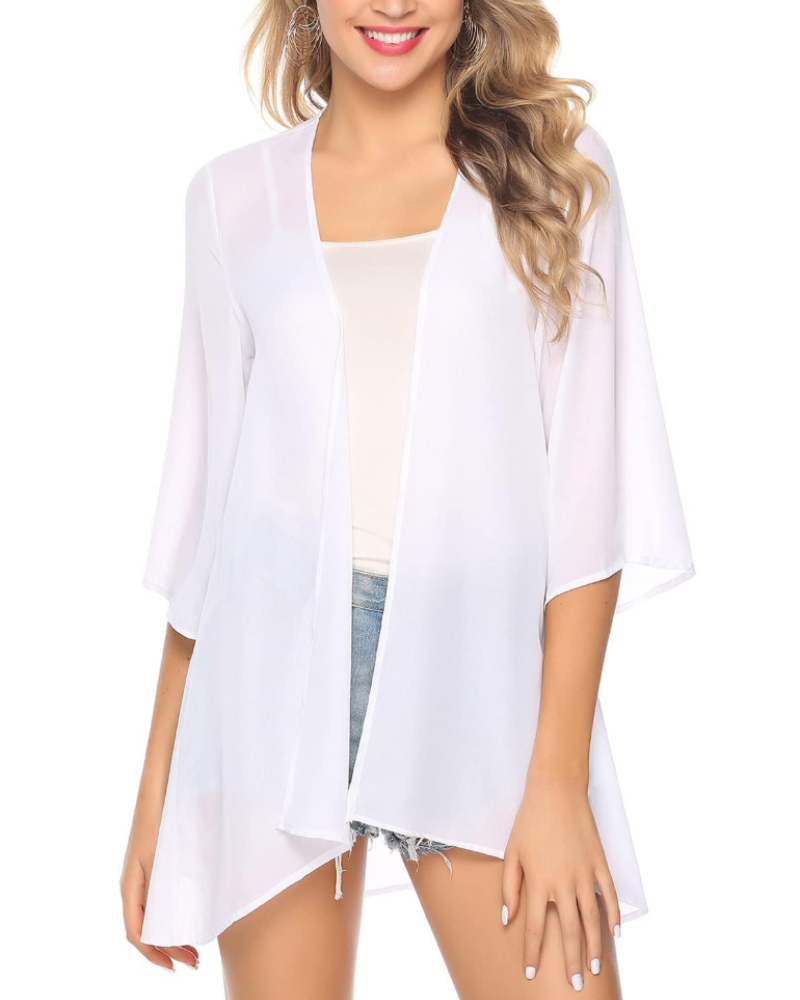 Quinn Women's Kimono – Open Chiffon Beach Vest with Lace, Slit, and Tie Waist
