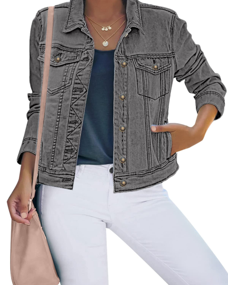 Skylar Veste en Jean Femme – Veste Boutonnée Stretch avec Poches Style Western