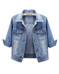 Sophie Veste en Jean Courte Femme – Denim Léger avec Col Classique, Boutons & Poches