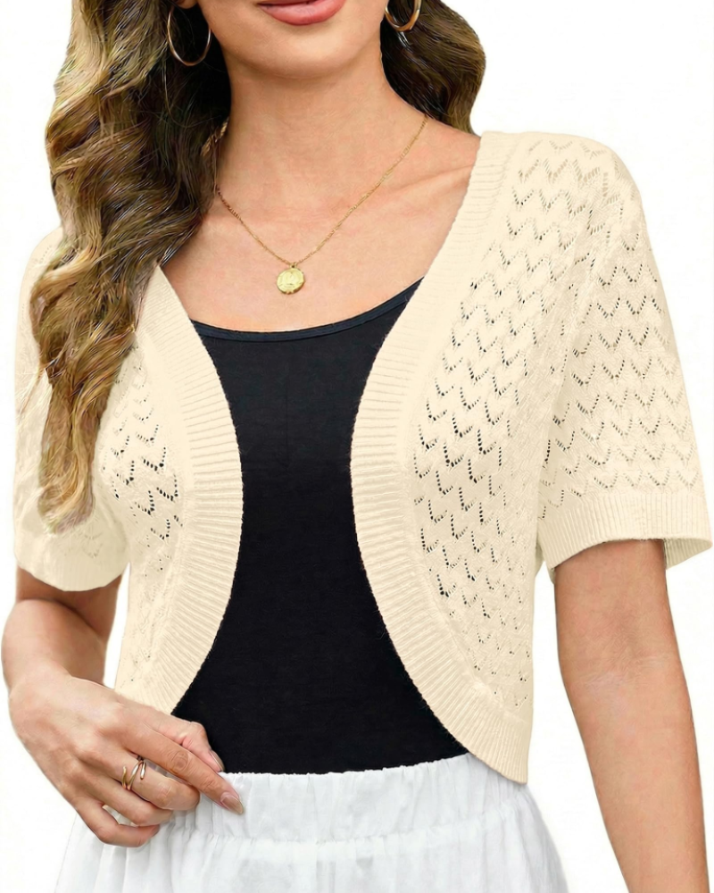 Keira Boléro Femme – Cardigan Court Ajouré Maille Crochet Élégant Style Vintage