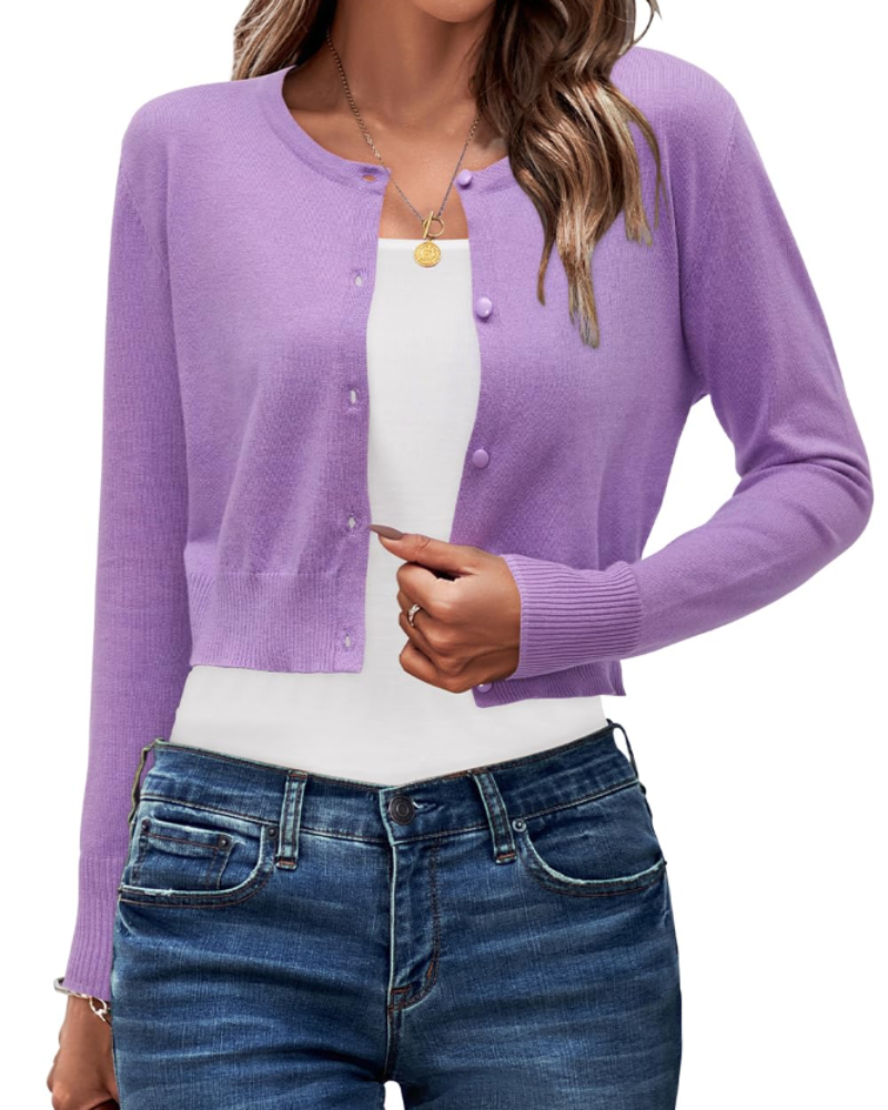 Sienna Women's Court Cardigan – Buttoned Round Neck Lightweight Knit Long Sleeves