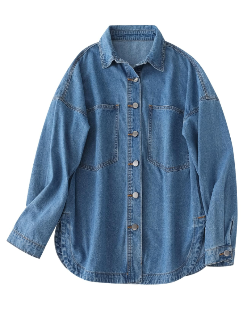 Rowan Veste Chemise en Jean Femme – Surchemise Oversize Boutonnée avec Poches en Denim