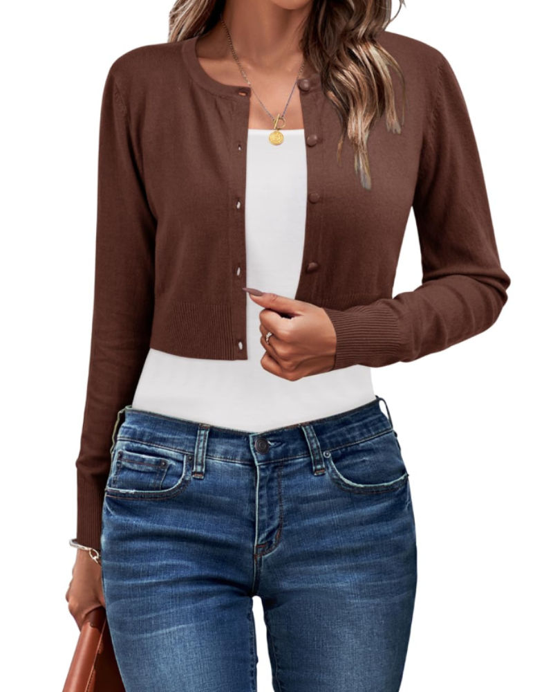 Sienna Women's Court Cardigan – Buttoned Round Neck Lightweight Knit Long Sleeves