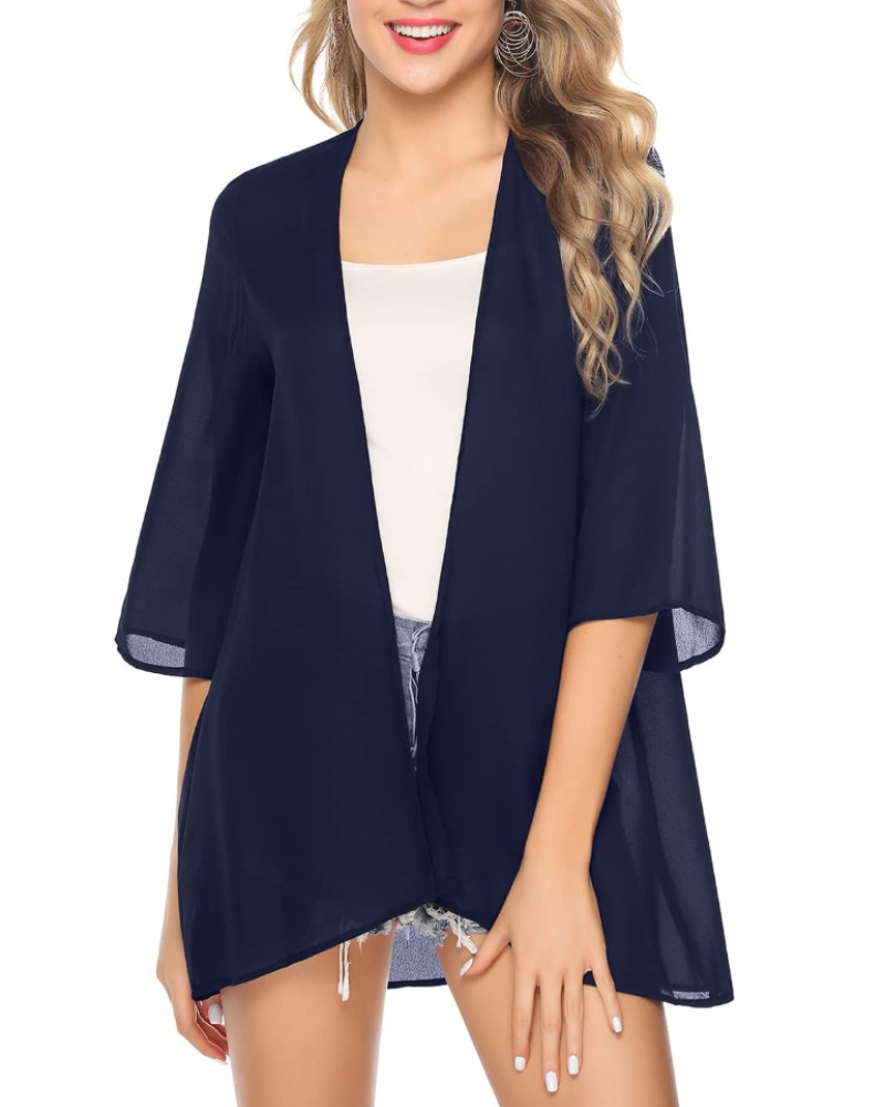 Quinn Women's Kimono – Open Chiffon Beach Vest with Lace, Slit, and Tie Waist