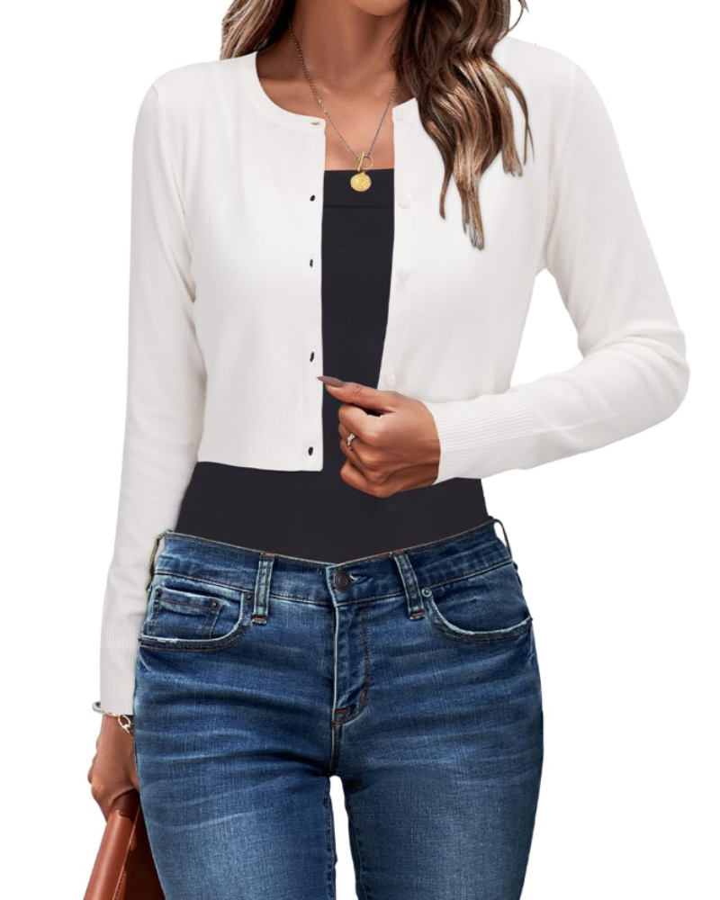 Sienna Women's Court Cardigan – Buttoned Round Neck Lightweight Knit Long Sleeves