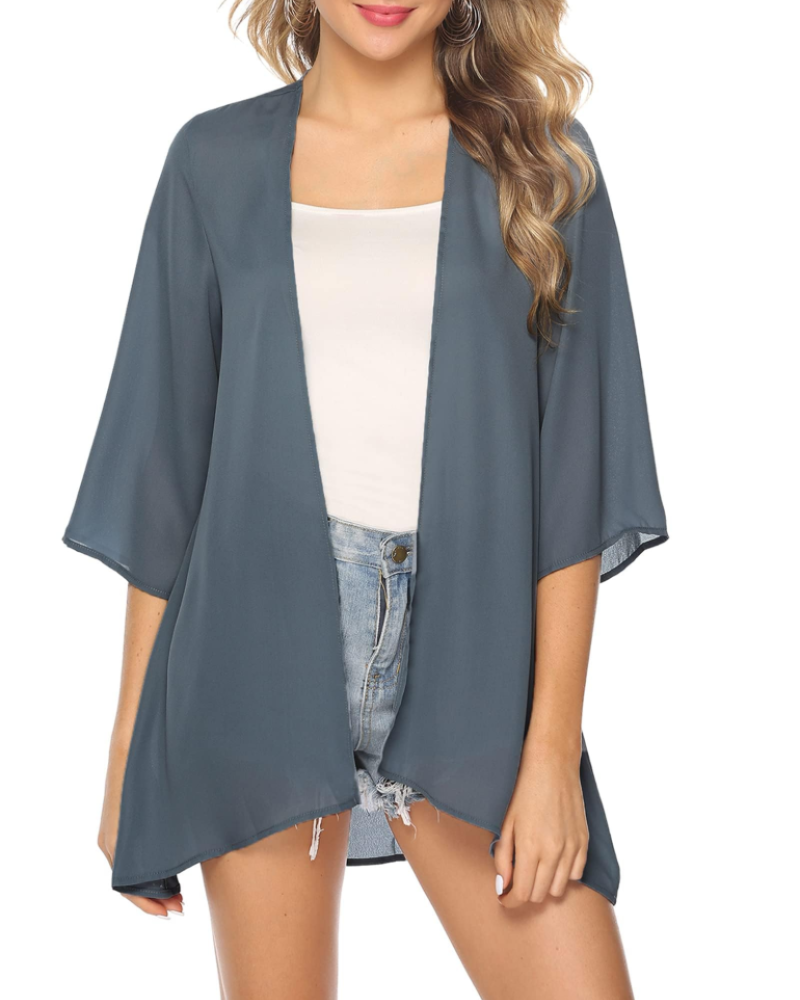 Quinn Women's Kimono – Open Chiffon Beach Vest with Lace, Slit, and Tie Waist