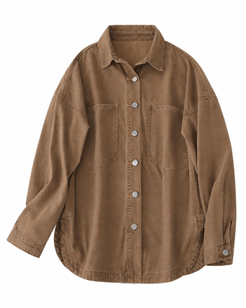 Rowan Veste Chemise en Jean Femme – Surchemise Oversize Boutonnée avec Poches en Denim