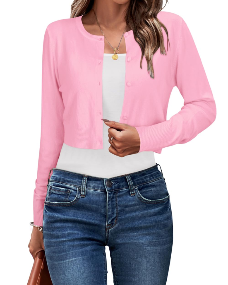 Sienna Women's Court Cardigan – Buttoned Round Neck Lightweight Knit Long Sleeves
