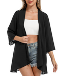 Quinn Kimono Femme – Gilet de Plage en Mousseline Ouvert Dentelle Fente Taille Nouable