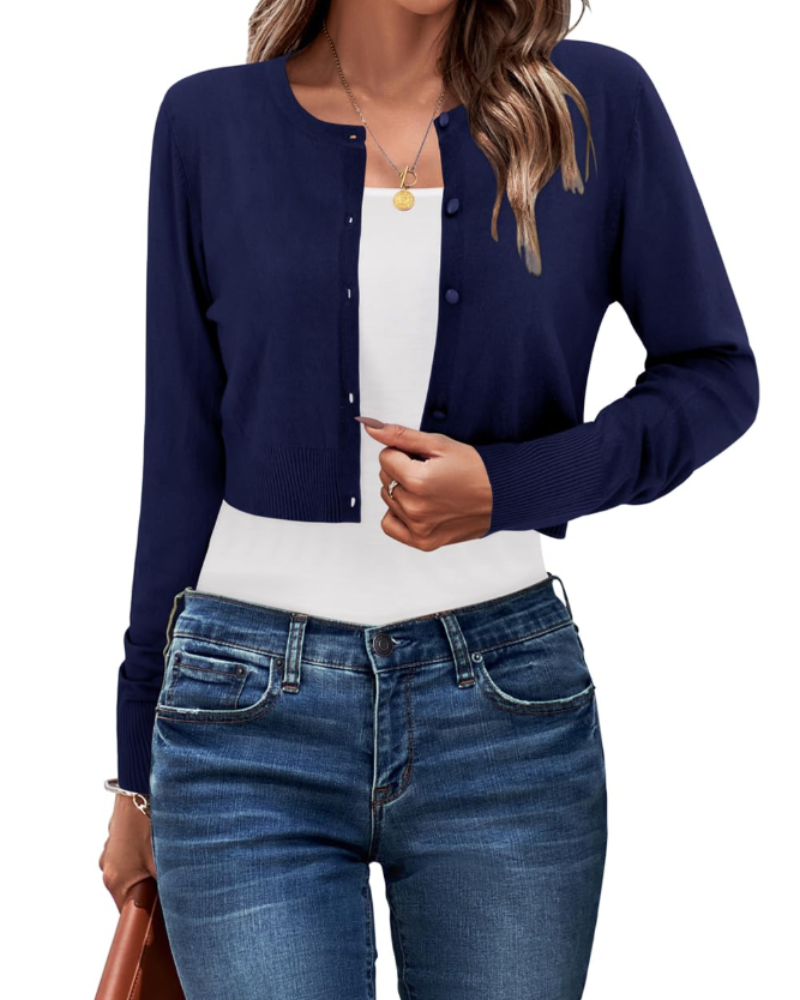 Sienna Women's Court Cardigan – Buttoned Round Neck Lightweight Knit Long Sleeves