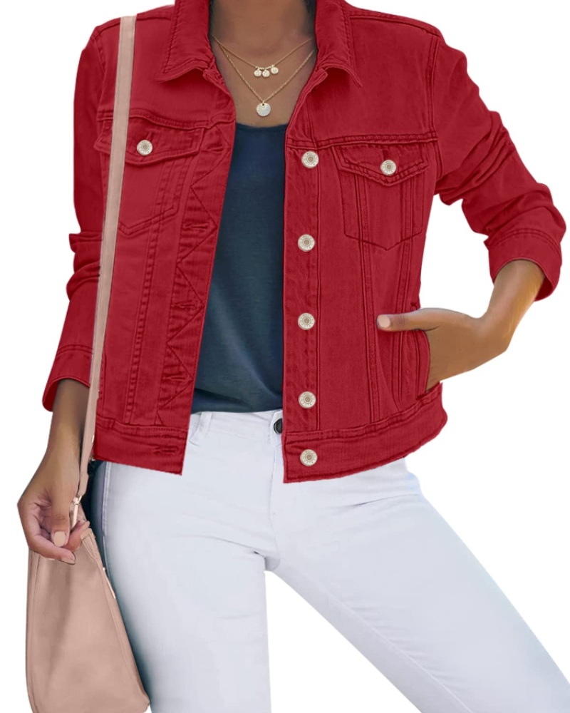 Skylar Veste en Jean Femme – Veste Boutonnée Stretch avec Poches Style Western