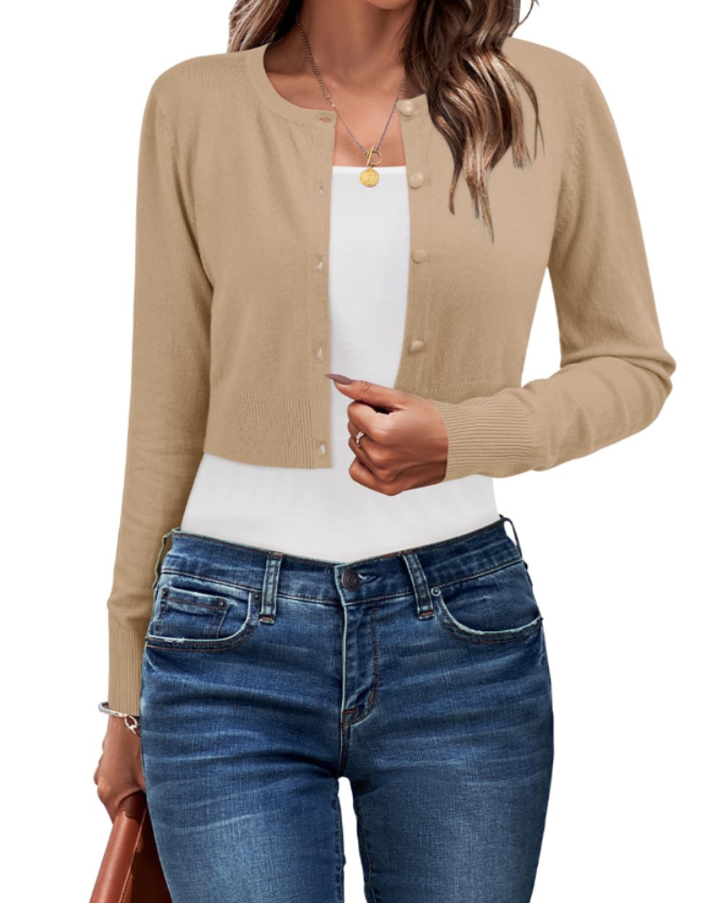 Sienna Women's Court Cardigan – Buttoned Round Neck Lightweight Knit Long Sleeves