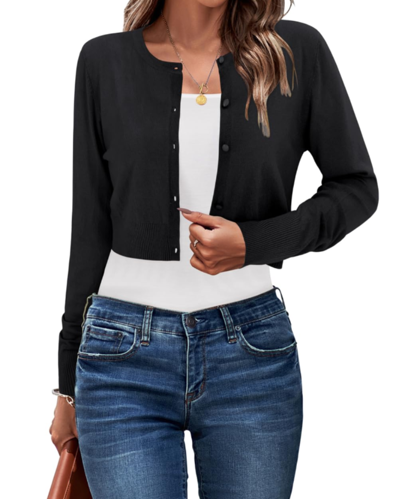 Sienna Women's Court Cardigan – Buttoned Round Neck Lightweight Knit Long Sleeves