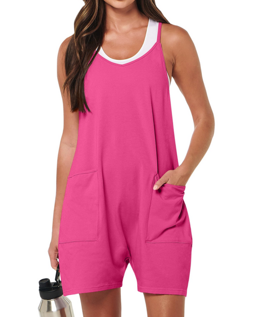 Brooke Combishort Femme – Combinaison Courte à Bretelles Fines en Tissu Stretch