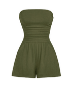 Audrey Combishort Femme – Combinaison Bustier Stretch Sans Manches à Imprimé Fleuri ou Uni