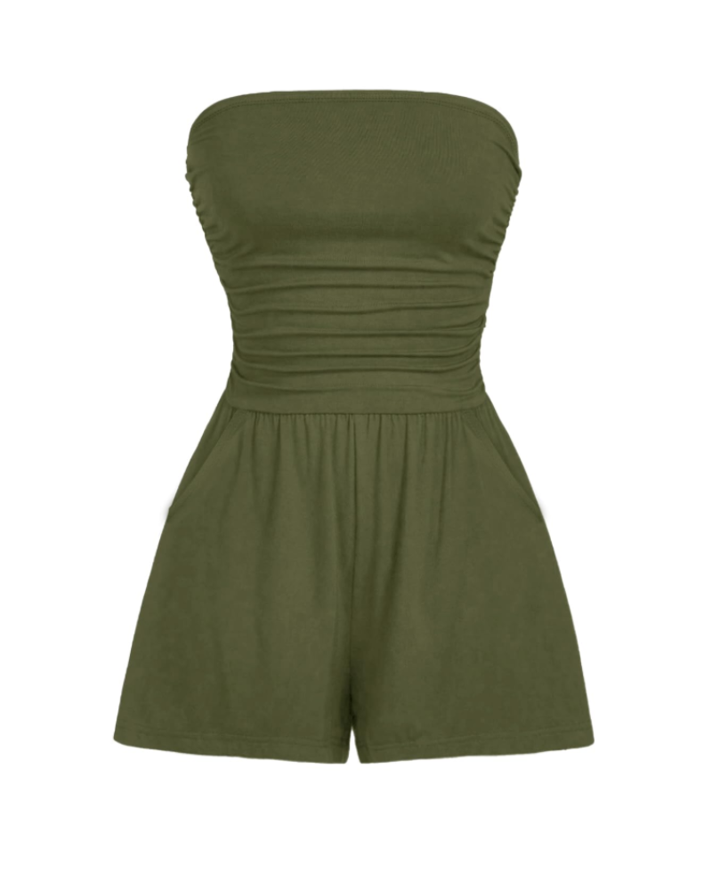 Audrey Combishort Femme – Combinaison Bustier Stretch Sans Manches à Imprimé Fleuri ou Uni