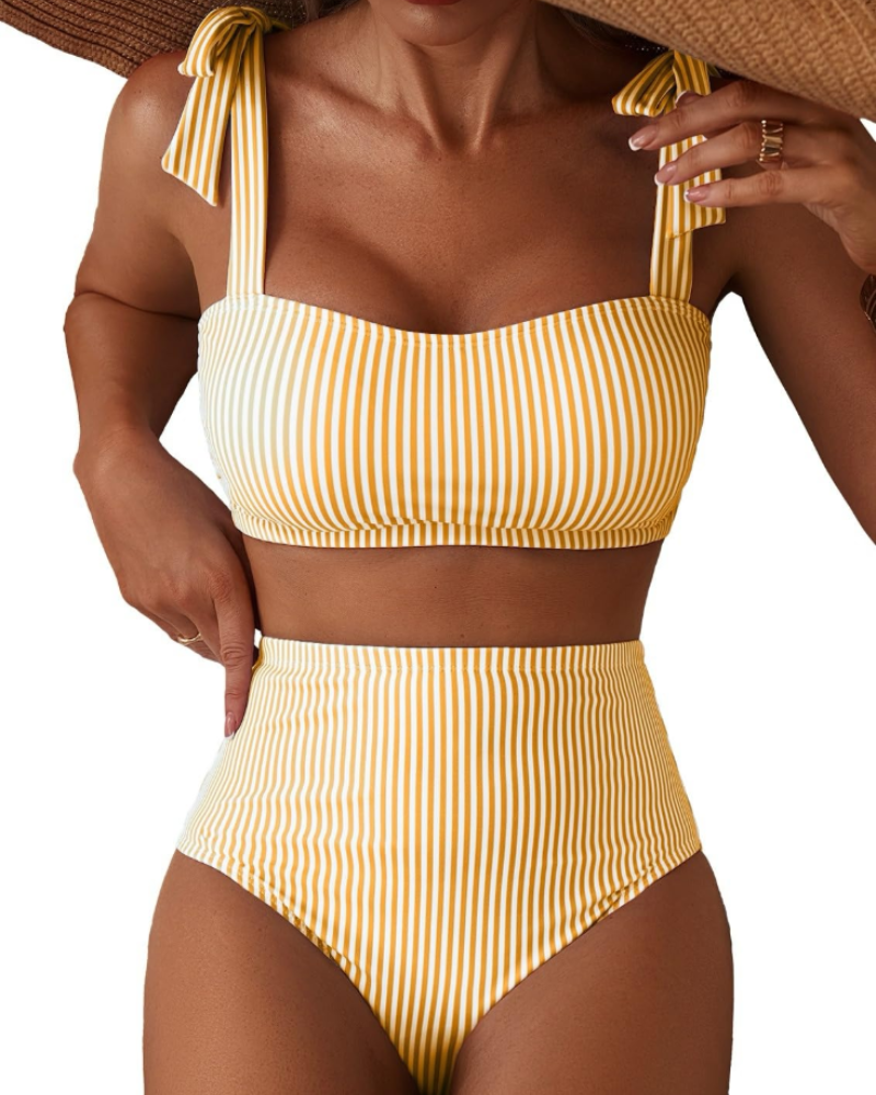 Ava Bikini Femme 2 Pièces – Taille Haute avec Haut à Nœuds & Bonnets Amovibles