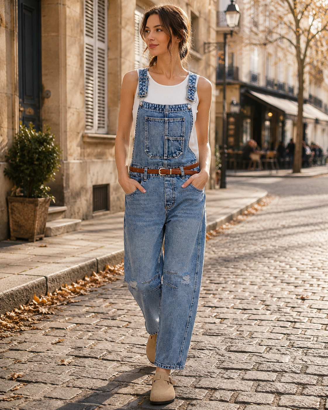 Tabitha Salopette Femme – Jean Délavé Coupe Ample Jambes Larges Bretelles Réglables