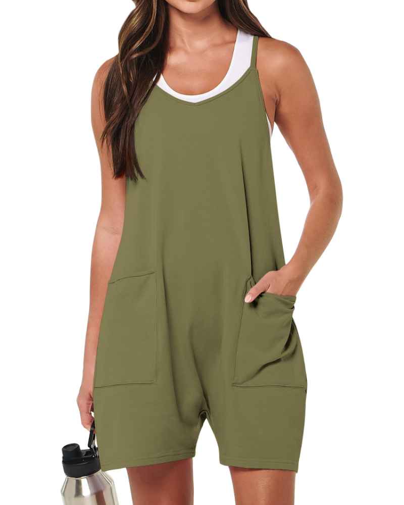 Brooke Combishort Femme – Combinaison Courte à Bretelles Fines en Tissu Stretch