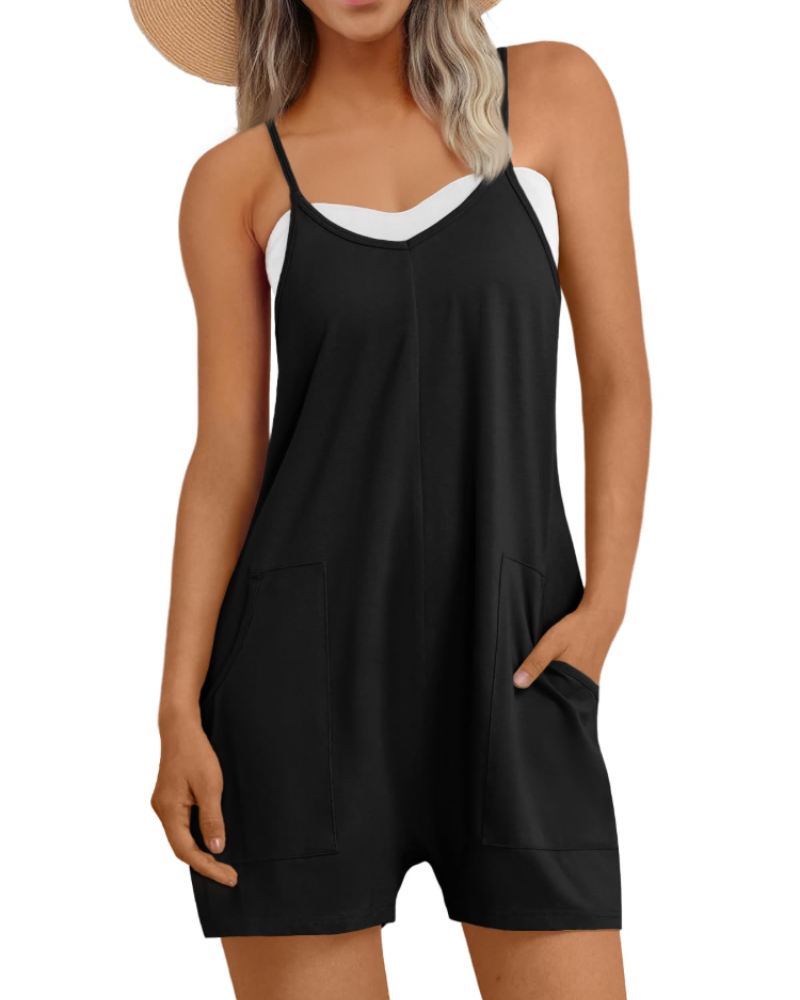 Hailey Combishort Femme – Salopette Courte Ample à Bretelles Fines avec Poches en Coton