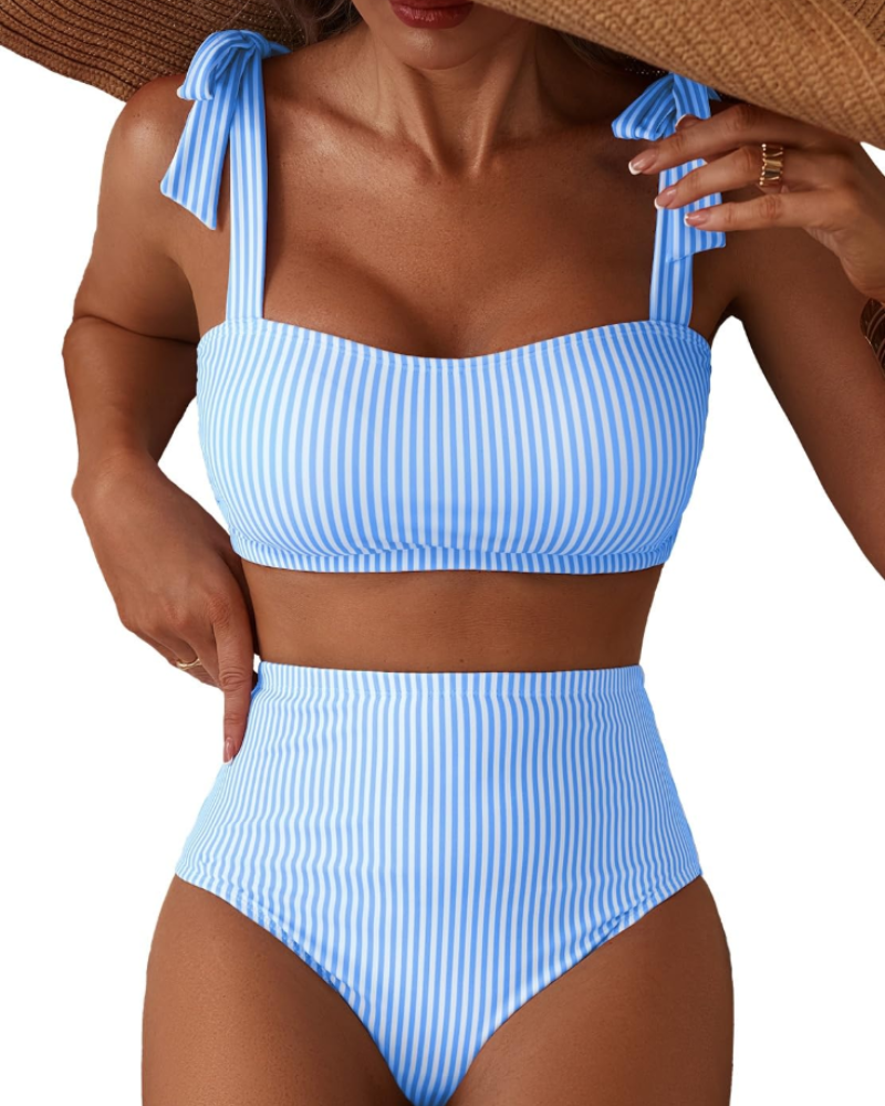 Ava Bikini Femme 2 Pièces – Taille Haute avec Haut à Nœuds & Bonnets Amovibles