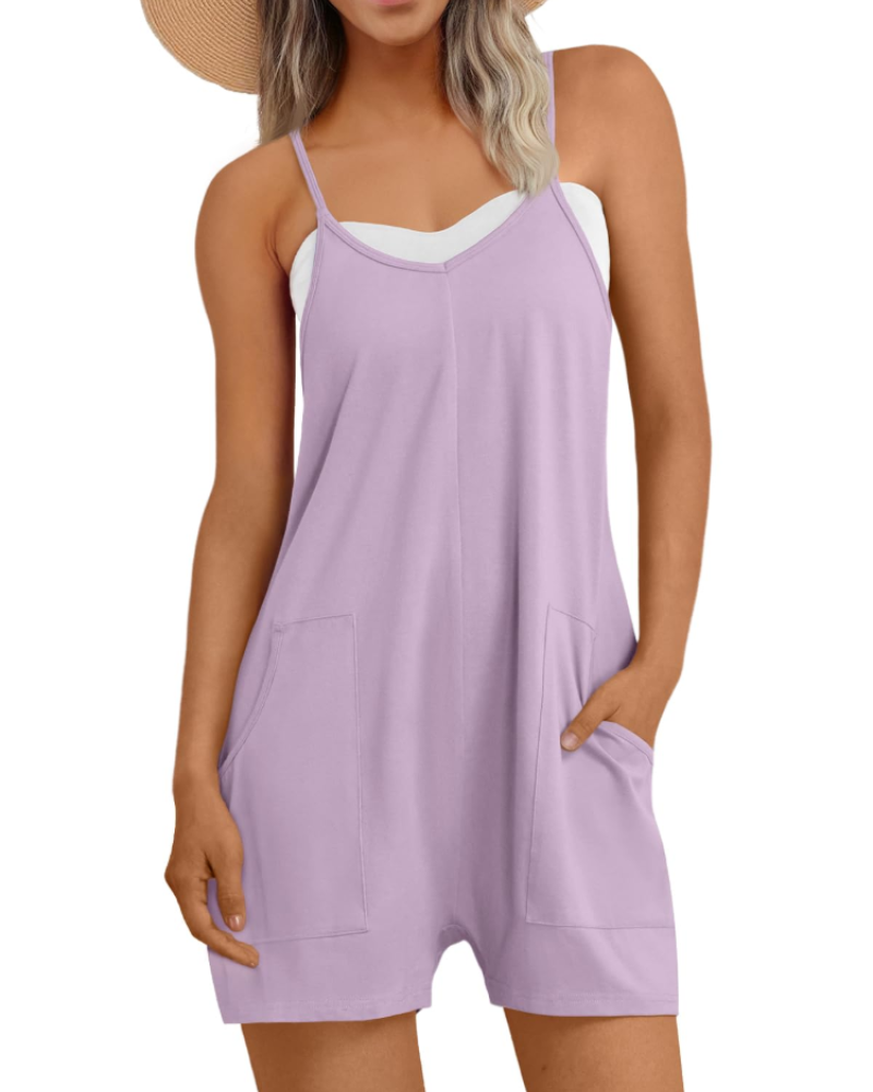 Hailey Combishort Femme – Salopette Courte Ample à Bretelles Fines avec Poches en Coton