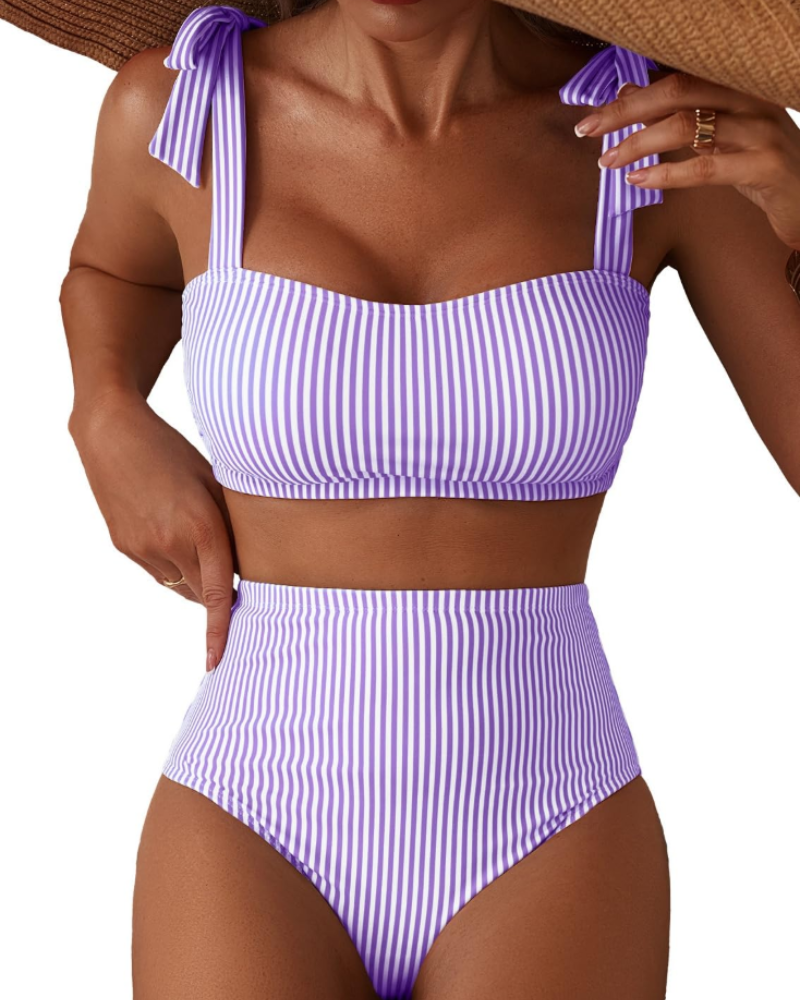 Ava Bikini Femme 2 Pièces – Taille Haute avec Haut à Nœuds & Bonnets Amovibles