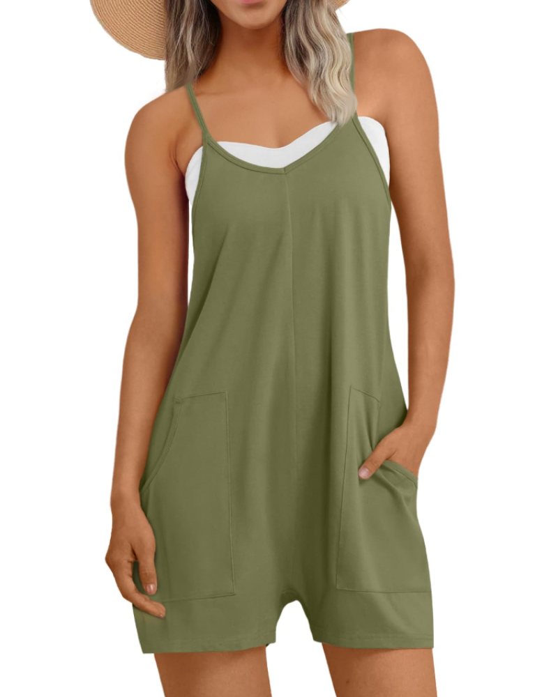 Hailey Combishort Femme – Salopette Courte Ample à Bretelles Fines avec Poches en Coton