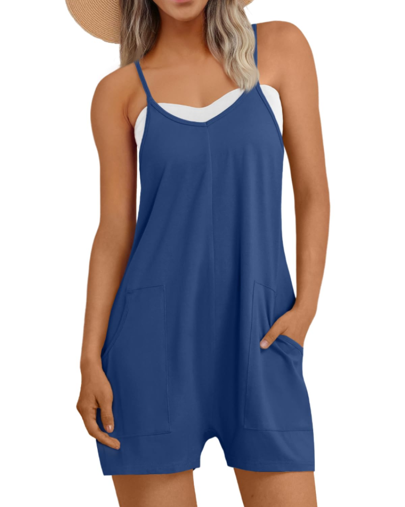 Hailey Combishort Femme – Salopette Courte Ample à Bretelles Fines avec Poches en Coton