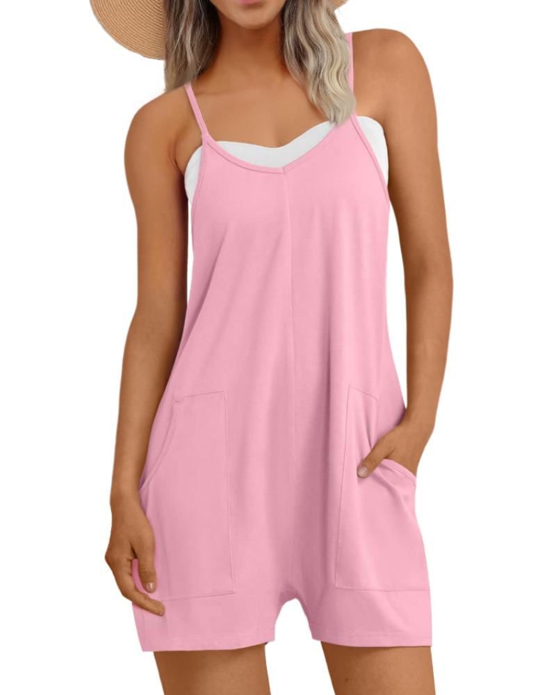 Hailey Combishort Femme – Salopette Courte Ample à Bretelles Fines avec Poches en Coton