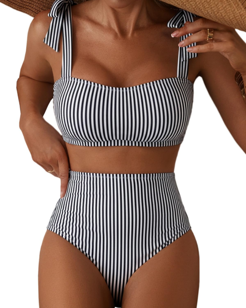 Ava Bikini Femme 2 Pièces – Taille Haute avec Haut à Nœuds & Bonnets Amovibles
