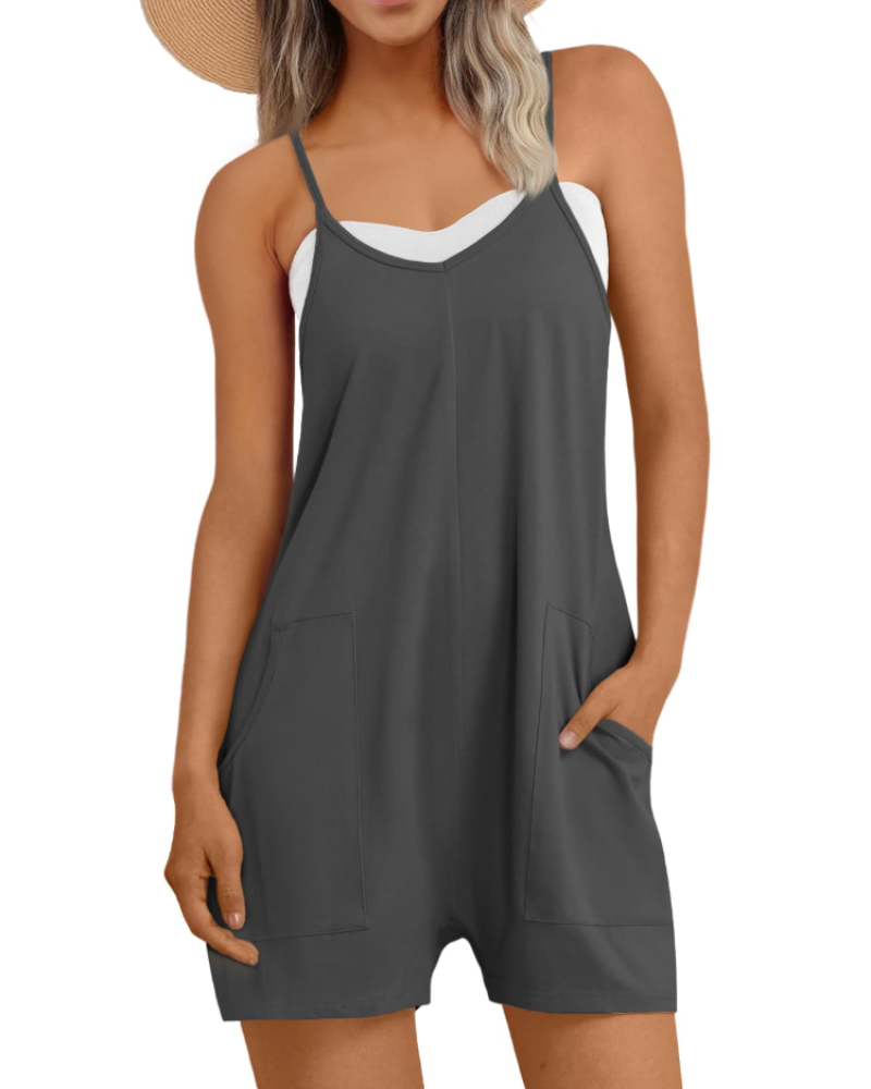Hailey Combishort Femme – Salopette Courte Ample à Bretelles Fines avec Poches en Coton