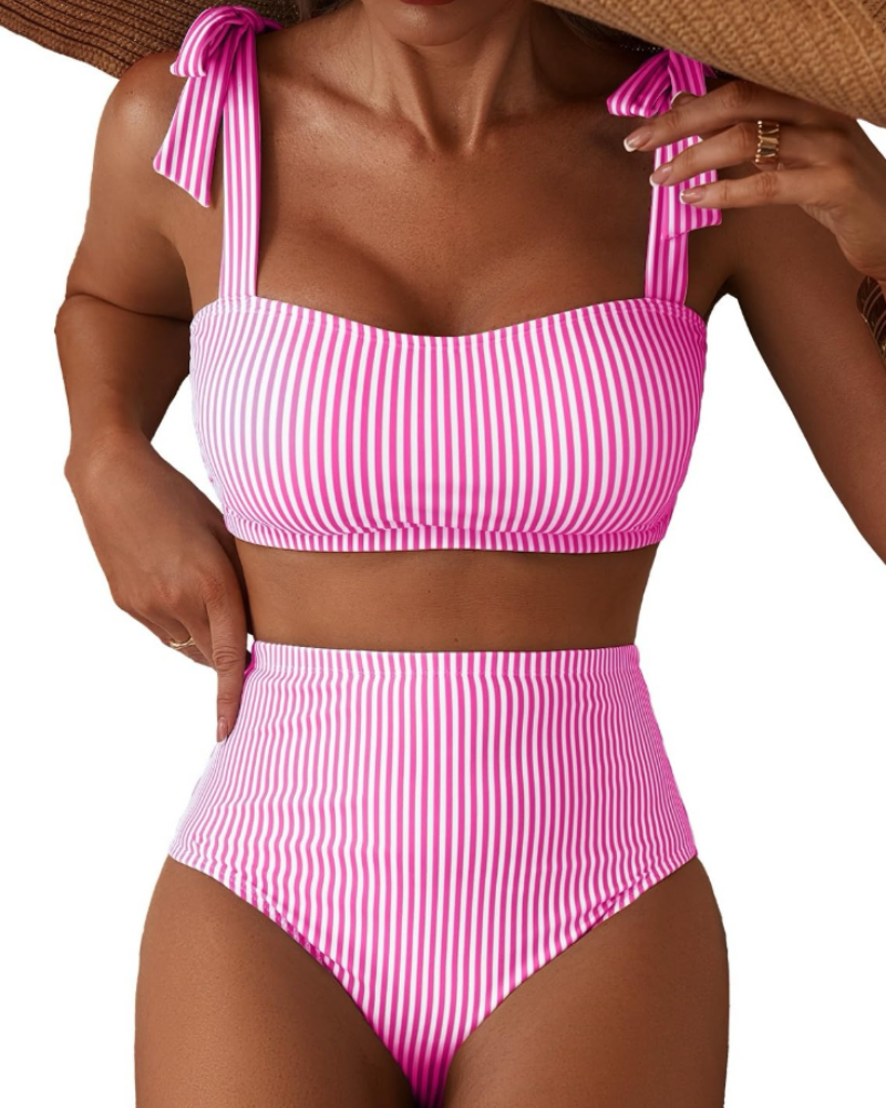 Ava Bikini Femme 2 Pièces – Taille Haute avec Haut à Nœuds & Bonnets Amovibles