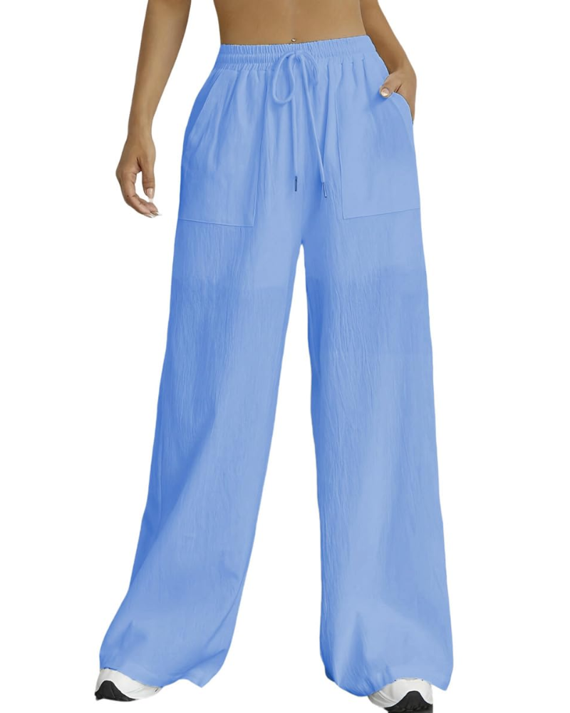 Brenna Pantalon Palazzo Femme – Taille Haute Élastique avec Cordon, Short Doublé & Poches