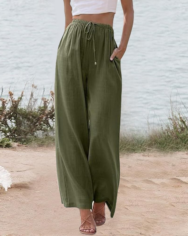 Pantaloni Palazzo Briar da donna – Pantaloni larghi in cotone e lino con tasche taglio ampio