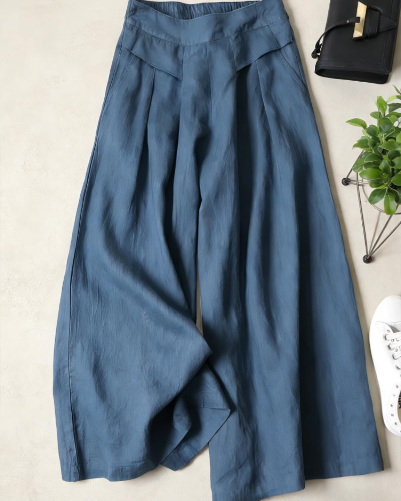 Marlowe Pantalon Palazzo Femme – Pantalon Large en Lin Taille Élastique Bohème avec Poches