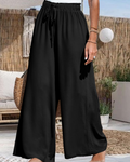 Presley Pantalon Femme – Pantalon Large Taille Haute à Cordon Fluide pour Plage et Vacances