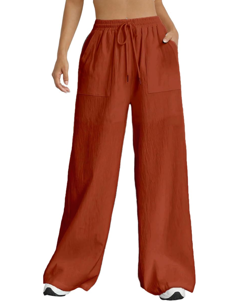 Brenna Pantalon Palazzo Femme – Taille Haute Élastique avec Cordon, Short Doublé & Poches